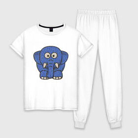 Женская пижама хлопок с принтом Голубой слоник в Курске, 100% хлопок | брюки и футболка прямого кроя, без карманов, на брюках мягкая резинка на поясе и по низу штанин | животные | мамонт | маугли | персонаж | природа | слон | слоник