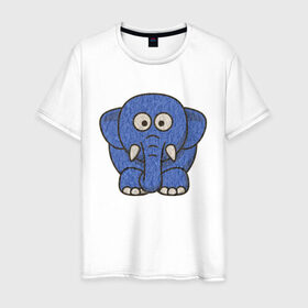 Мужская футболка хлопок с принтом Голубой слоник в Курске, 100% хлопок | прямой крой, круглый вырез горловины, длина до линии бедер, слегка спущенное плечо. | Тематика изображения на принте: животные | мамонт | маугли | персонаж | природа | слон | слоник