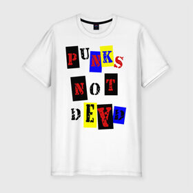 Мужская футболка премиум с принтом Punks not dead в Курске, 92% хлопок, 8% лайкра | приталенный силуэт, круглый вырез ворота, длина до линии бедра, короткий рукав | Тематика изображения на принте: punks | панки | хой