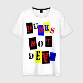Мужская футболка хлопок с принтом Punks not dead в Курске, 100% хлопок | прямой крой, круглый вырез горловины, длина до линии бедер, слегка спущенное плечо. | Тематика изображения на принте: punks | панки | хой
