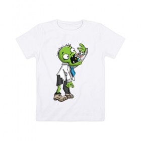 Детская футболка хлопок с принтом Больной зомби в Курске, 100% хлопок | круглый вырез горловины, полуприлегающий силуэт, длина до линии бедер | Тематика изображения на принте: апокалипсис | больной | зеленый зомби | зомби | постапокалипсис | уставший зомби