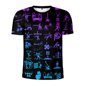 Мужская футболка 3D спортивная с принтом Portal icons в Курске, 100% полиэстер с улучшенными характеристиками | приталенный силуэт, круглая горловина, широкие плечи, сужается к линии бедра | half life | головоломка | иконки | пиктограммы | портал | телепорт