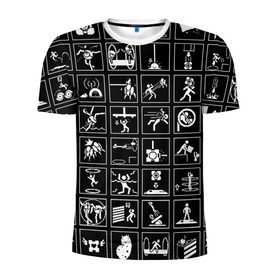 Мужская футболка 3D спортивная с принтом Portal icons в Курске, 100% полиэстер с улучшенными характеристиками | приталенный силуэт, круглая горловина, широкие плечи, сужается к линии бедра | Тематика изображения на принте: half life | головоломка | иконки | пиктограммы | портал | телепорт