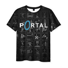 Мужская футболка 3D с принтом Portal icons в Курске, 100% полиэфир | прямой крой, круглый вырез горловины, длина до линии бедер | Тематика изображения на принте: half life | головоломка | иконки | пиктограммы | портал | телепорт