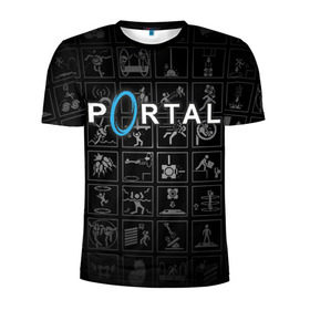 Мужская футболка 3D спортивная с принтом Portal icons в Курске, 100% полиэстер с улучшенными характеристиками | приталенный силуэт, круглая горловина, широкие плечи, сужается к линии бедра | Тематика изображения на принте: half life | головоломка | иконки | пиктограммы | портал | телепорт