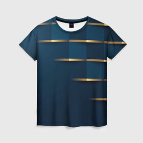 Женская футболка 3D с принтом Абстракция в Курске, 100% полиэфир ( синтетическое хлопкоподобное полотно) | прямой крой, круглый вырез горловины, длина до линии бедер | абстракция | золото | золотые вставки | квадраты | кубики | кубы | линии | текстура