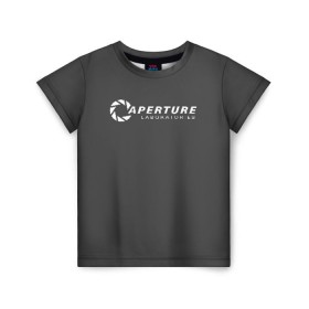 Детская футболка 3D с принтом APERTURE lab. в Курске, 100% гипоаллергенный полиэфир | прямой крой, круглый вырез горловины, длина до линии бедер, чуть спущенное плечо, ткань немного тянется | aperture | aperture science innovators | game | portal | portal 2