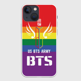 Чехол для iPhone 13 mini с принтом BTS Army в Курске,  |  | army | bangtan boys | beyond the scene | boys | bts | chin | edm | emblem | fans | hieroglyphs | hip hop | jimin | k pop | logo | rainbow | rb | rm | south korean | армия | бойбенд | ви | джей хоуп | иероглифы | логотип | мальчики | радуга | сюга | 