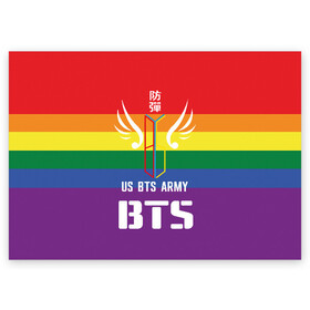 Поздравительная открытка с принтом BTS Army в Курске, 100% бумага | плотность бумаги 280 г/м2, матовая, на обратной стороне линовка и место для марки
 | Тематика изображения на принте: army | bangtan boys | beyond the scene | boys | bts | chin | edm | emblem | fans | hieroglyphs | hip hop | jimin | k pop | logo | rainbow | rb | rm | south korean | армия | бойбенд | ви | джей хоуп | иероглифы | логотип | мальчики | радуга | сюга | 