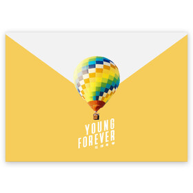 Поздравительная открытка с принтом BTS Young Forever в Курске, 100% бумага | плотность бумаги 280 г/м2, матовая, на обратной стороне линовка и место для марки
 | balloon | bangtan boys | beyond the scene | boyband | boys | bts | chin | chonguk | edm | emblem | hip hop | jimin | jj hope | k pop | logo | rb | rm | shuga | south korean | wee | бойбенд | ви | воздушный шар | джей хоуп | логотип | мальчики | сюга