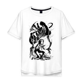 Мужская футболка хлопок Oversize с принтом Элен Рипли в Курске, 100% хлопок | свободный крой, круглый ворот, “спинка” длиннее передней части | alien | анимэ | ксеноморф | манга | рипли | чужие | чужой | эскиз
