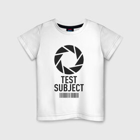 Детская футболка хлопок с принтом Испытуемый в Курске, 100% хлопок | круглый вырез горловины, полуприлегающий силуэт, длина до линии бедер | aperture | aperture science innovators | game | portal | portal 2