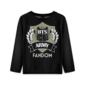 Детский лонгслив 3D с принтом BTS Army Fandom в Курске, 100% полиэстер | длинные рукава, круглый вырез горловины, полуприлегающий силуэт
 | army | bangtan boys | beyond the scene | boys | bts | chin | edm | emblem | fandom | fans | hieroglyphs | hip hop | jimin | k pop | logo | rainbow | rb | rm | south korean | армия | бойбенд | ви | джей хоуп | иероглифы | логотип | мальчики | радуга 