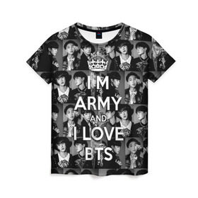 Женская футболка 3D с принтом I am army and I lover BTS в Курске, 100% полиэфир ( синтетическое хлопкоподобное полотно) | прямой крой, круглый вырез горловины, длина до линии бедер | bangtan boys | beyond the scene | boyband | boys | bts | chin | chonguk | collage | crown | edm | flowers | hip hop | jimin | jj hope | k pop | photo | r  b | rm | south korean | suga | wee | бойбенд | ви | джей хоуп | коллаж | корона | мальчики | с