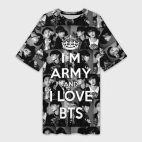 Платье-футболка 3D с принтом I am army and I lover BTS в Курске,  |  | bangtan boys | beyond the scene | boyband | boys | bts | chin | chonguk | collage | crown | edm | flowers | hip hop | jimin | jj hope | k pop | photo | r  b | rm | south korean | suga | wee | бойбенд | ви | джей хоуп | коллаж | корона | мальчики | с