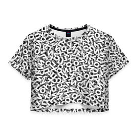 Женская футболка Cropp-top с принтом буквы ЙУХОП в Курске, 100% полиэстер | круглая горловина, длина футболки до линии талии, рукава с отворотами | Тематика изображения на принте: алфавит | белый | буквы | паттрен | слово | узор