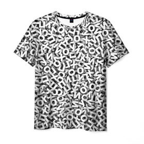 Мужская футболка 3D с принтом буквы ЙУХОП в Курске, 100% полиэфир | прямой крой, круглый вырез горловины, длина до линии бедер | алфавит | белый | буквы | паттрен | слово | узор