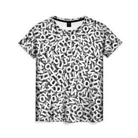 Женская футболка 3D с принтом буквы ЙУХОП в Курске, 100% полиэфир ( синтетическое хлопкоподобное полотно) | прямой крой, круглый вырез горловины, длина до линии бедер | алфавит | белый | буквы | паттрен | слово | узор