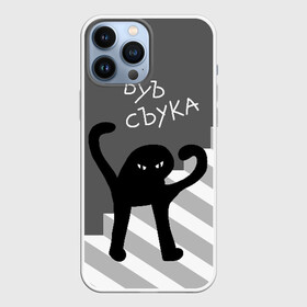 Чехол для iPhone 13 Pro Max с принтом ЪУЪ СЪУКА в Курске,  |  | angry | black | cat | hands raised | hands raised up | ladder | meme | silhouette | злой | кот | лестница | мем | поднятые вверх | руки | силуэт | съука | черный | ъуъ