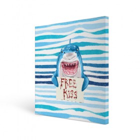 Холст квадратный с принтом Free Kiss в Курске, 100% ПВХ |  | free kiss | акула | бесплатные поцелуи | вода | кровь | море | объявление | острые зубы | поцелуй | рыба | табличка | хищник