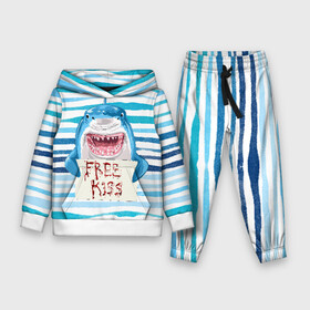 Детский костюм 3D (с толстовкой) с принтом Free Kiss в Курске,  |  | Тематика изображения на принте: free kiss | акула | бесплатные поцелуи | вода | кровь | море | объявление | острые зубы | поцелуй | рыба | табличка | хищник