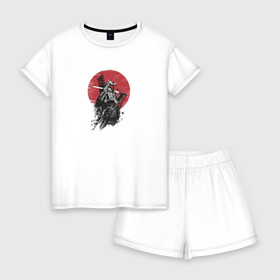 Женская пижама с шортиками хлопок с принтом Самурай в Курске, 100% хлопок | футболка прямого кроя, шорты свободные с широкой мягкой резинкой | катана | самурай | япония