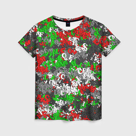 Женская футболка 3D с принтом Камуфляж с буквами FCLM в Курске, 100% полиэфир ( синтетическое хлопкоподобное полотно) | прямой крой, круглый вырез горловины, длина до линии бедер | зеленый | клуб | красно зеленый | красный | локо | локомотив | москва | паттерн