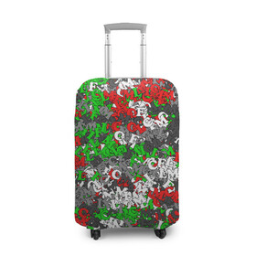 Чехол для чемодана 3D с принтом Камуфляж с буквами FCLM в Курске, 86% полиэфир, 14% спандекс | двустороннее нанесение принта, прорези для ручек и колес | зеленый | клуб | красно зеленый | красный | локо | локомотив | москва | паттерн