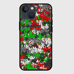 Чехол для iPhone 13 mini с принтом Камуфляж с буквами FCLM в Курске,  |  | зеленый | клуб | красно зеленый | красный | локо | локомотив | москва | паттерн