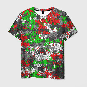 Мужская футболка 3D с принтом Камуфляж с буквами FCLM в Курске, 100% полиэфир | прямой крой, круглый вырез горловины, длина до линии бедер | зеленый | клуб | красно зеленый | красный | локо | локомотив | москва | паттерн
