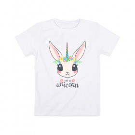 Детская футболка хлопок с принтом I`m a Unicorn в Курске, 100% хлопок | круглый вырез горловины, полуприлегающий силуэт, длина до линии бедер | unicorn | единорог | зайчик | зая | красиво | кролик | кроля | милашество | мило | на день рождения | подарок | радуга