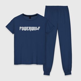 Женская пижама хлопок с принтом POWERWOLF в Курске, 100% хлопок | брюки и футболка прямого кроя, без карманов, на брюках мягкая резинка на поясе и по низу штанин | powerwolf | wolf