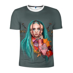 Мужская футболка 3D спортивная с принтом BILLIE EILISH в Курске, 100% полиэстер с улучшенными характеристиками | приталенный силуэт, круглая горловина, широкие плечи, сужается к линии бедра | Тематика изображения на принте: ayelish | bad guy | bellyache | bilie eilish | bilie elish | billie | billie eilish | eilish | electronic | elish | music | били айлиш | билли айлиш | эйлиш | элиш