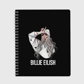 Тетрадь с принтом BILLIE EILISH в Курске, 100% бумага | 48 листов, плотность листов — 60 г/м2, плотность картонной обложки — 250 г/м2. Листы скреплены сбоку удобной пружинной спиралью. Уголки страниц и обложки скругленные. Цвет линий — светло-серый
 | ayelish | bad guy | bellyache | bilie eilish | bilie elish | billie | billie eilish | eilish | electronic | elish | music | били айлиш | билли айлиш | эйлиш | элиш