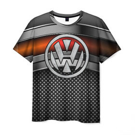 Мужская футболка 3D с принтом Volkswagen Metal в Курске, 100% полиэфир | прямой крой, круглый вырез горловины, длина до линии бедер | volkswagen | авто | волксваген | вольсваген | железо | кольчуга | лого авто | метал | металлическая | сетка | сталь | цепи