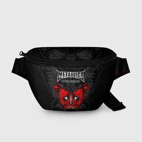 Поясная сумка 3D с принтом Metallica в Курске, 100% полиэстер | плотная ткань, ремень с регулируемой длиной, внутри несколько карманов для мелочей, основное отделение и карман с обратной стороны сумки застегиваются на молнию | american | butterfly | devil | fangs | james hetfield | kirk hammett | metal band | metallica | music | mystic | red | rock | skull | vampire | американская | бабочка | вампир | джеймс хетфилд | дьявол | кирк хэмметт | клыки | красная | ларс ульрих | мета
