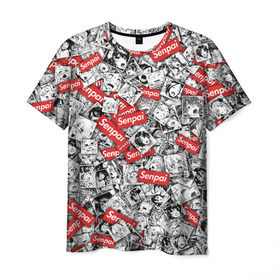 Мужская футболка 3D с принтом Senpai ahegao в Курске, 100% полиэфир | прямой крой, круглый вырез горловины, длина до линии бедер | ahegao | anime | manga | senpai | аниме | ахегао | манга | паттерн | сенпай