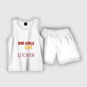 Детская пижама с шортами хлопок с принтом Lucifan в Курске,  |  | bad | good | heaven | lucifer | люцифер | надпись | фраза