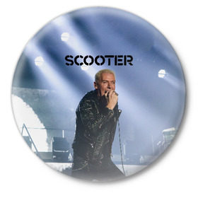 Значок с принтом Scooter в Курске,  металл | круглая форма, металлическая застежка в виде булавки | scooter | германия | клуб | клубная музыка | музыка | немецкая группа | скутер | танцевальная | электронная