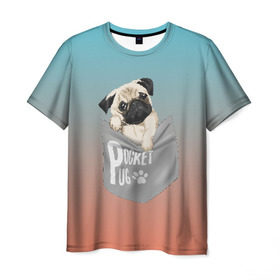 Мужская футболка 3D с принтом Карманный мопс в Курске, 100% полиэфир | прямой крой, круглый вырез горловины, длина до линии бедер | pug | карман | карманный мопс | малыш | милый | мопс | пес | песик | собака | собачка