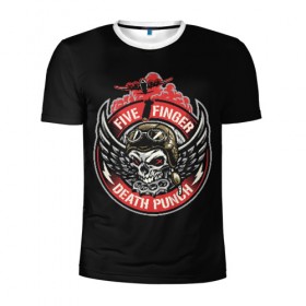 Мужская футболка 3D спортивная с принтом Five Finger Death Punch в Курске, 100% полиэстер с улучшенными характеристиками | приталенный силуэт, круглая горловина, широкие плечи, сужается к линии бедра | 5fdp | ffdp | five finger | five finger death | five finger death punch | metal | rock | метал | рок