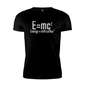 Мужская футболка премиум с принтом E=mc2 в Курске, 92% хлопок, 8% лайкра | приталенный силуэт, круглый вырез ворота, длина до линии бедра, короткий рукав | Тематика изображения на принте: emc 2 | emc2 | знаменитые формулы | физика | формулы | эйнштейн