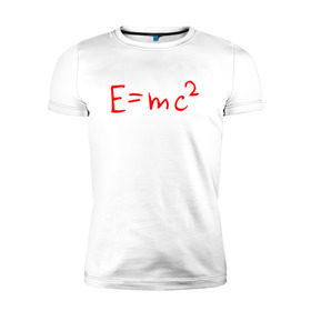 Мужская футболка премиум с принтом E=mc2 в Курске, 92% хлопок, 8% лайкра | приталенный силуэт, круглый вырез ворота, длина до линии бедра, короткий рукав | Тематика изображения на принте: emc 2 | emc2 | знаменитые формулы | физика | формулы | эйнштейн