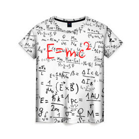 Женская футболка 3D с принтом E=mc2 (редач) в Курске, 100% полиэфир ( синтетическое хлопкоподобное полотно) | прямой крой, круглый вырез горловины, длина до линии бедер | emc 2 | emc2 | знаменитые формулы | физика | формулы | эйнштейн
