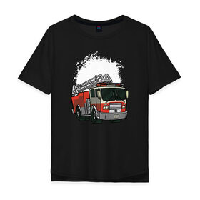 Мужская футболка хлопок Oversize с принтом Пожарная Машина в Курске, 100% хлопок | свободный крой, круглый ворот, “спинка” длиннее передней части | огонь | пожар | пожарная | пожарная охрана | пожарник | пожарный