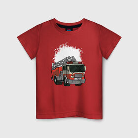 Детская футболка хлопок с принтом Пожарная Машина в Курске, 100% хлопок | круглый вырез горловины, полуприлегающий силуэт, длина до линии бедер | огонь | пожар | пожарная | пожарная охрана | пожарник | пожарный