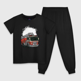 Детская пижама хлопок с принтом Пожарная Машина в Курске, 100% хлопок |  брюки и футболка прямого кроя, без карманов, на брюках мягкая резинка на поясе и по низу штанин
 | Тематика изображения на принте: огонь | пожар | пожарная | пожарная охрана | пожарник | пожарный