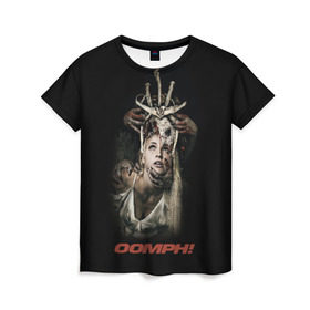 Женская футболка 3D с принтом OOMPH в Курске, 100% полиэфир ( синтетическое хлопкоподобное полотно) | прямой крой, круглый вырез горловины, длина до линии бедер | metal | oomph | rock | метал | рок