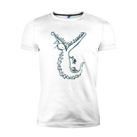 Мужская футболка премиум с принтом Крокодил в Курске, 92% хлопок, 8% лайкра | приталенный силуэт, круглый вырез ворота, длина до линии бедра, короткий рукав | забавный | крокодил | рисунок