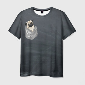 Мужская футболка 3D с принтом Карманный мопс в Курске, 100% полиэфир | прямой крой, круглый вырез горловины, длина до линии бедер | pug | карман | карманный мопс | малыш | милый | мопс | пес | песик | собака | собачка